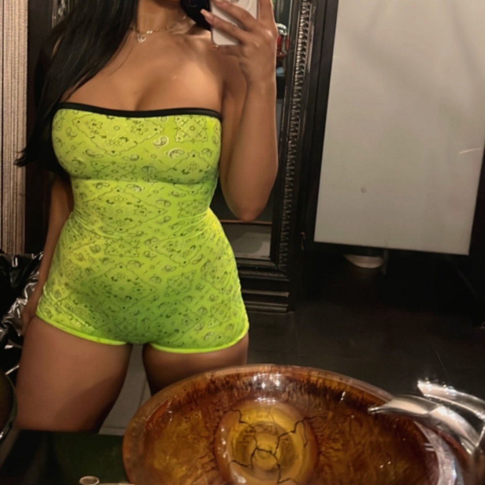 Neon Green Strapless Romper